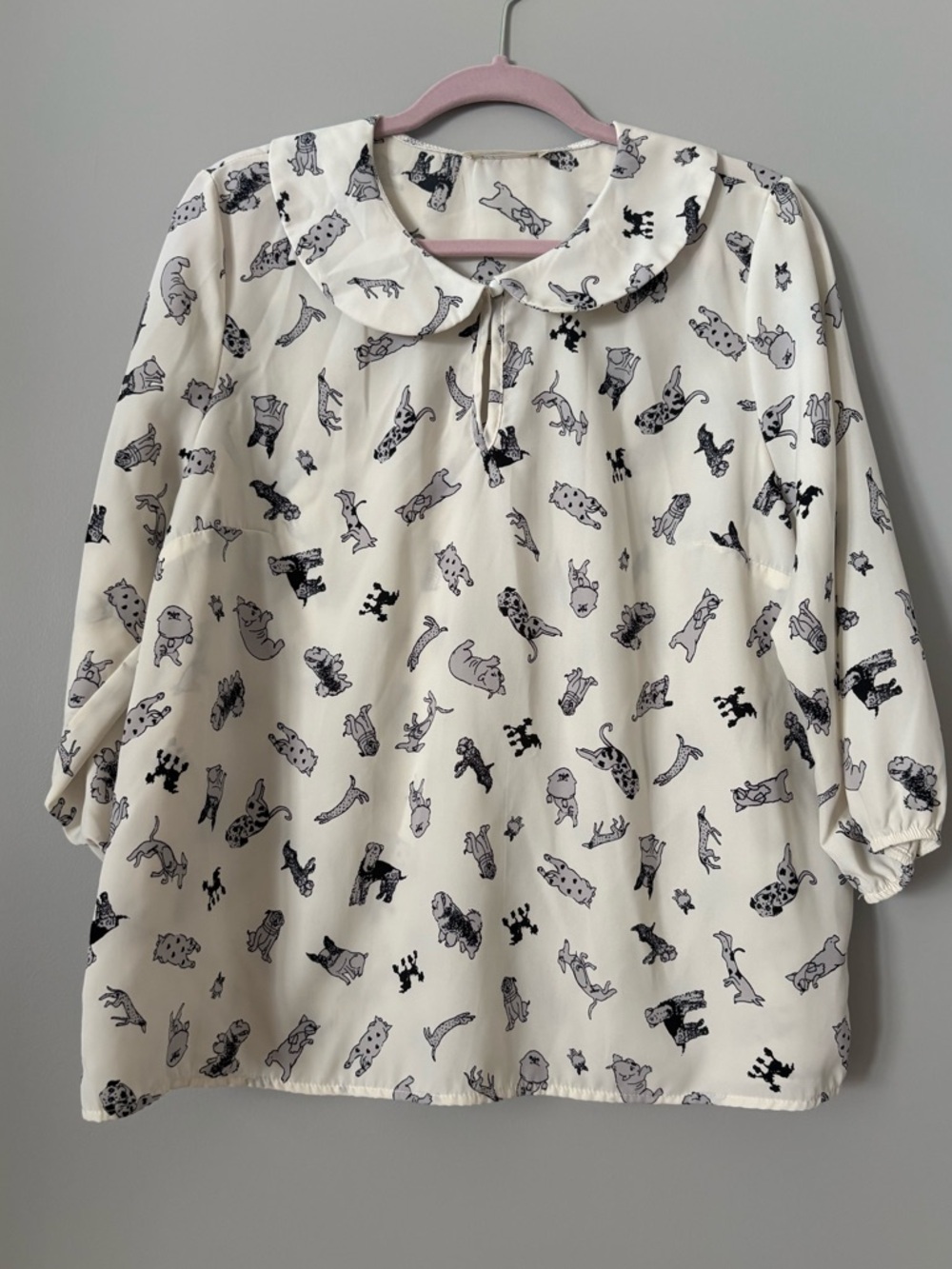 Cream doggy Print Peter Pan Collar Blouse SO CUTE